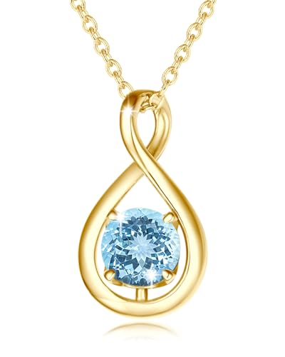 FANCIME Aquamarin Kette März Geburtstein Halskette Damen Gelbgold Vergoldet Sterling Silber Infinity Anhänger Mütter Tag Feiner Schmuck Geschenke für Mutter Ihre von FANCIME