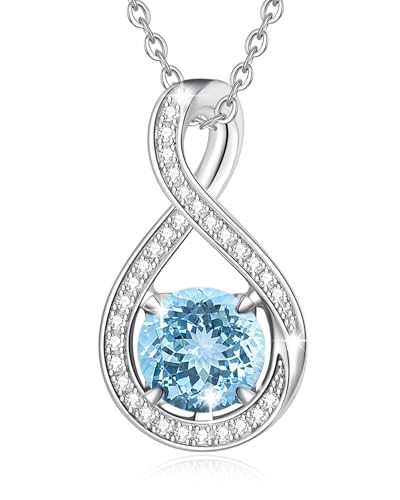 FANCIME Aquamarin Kette März Geburtstein Sterling Silber Infinity CZ Anhänger Halskette Damen Blauer Edelstein Feiner Schmuck Geburtstag Graduierung Geschenke für Sie Frauen Mom von FANCIME
