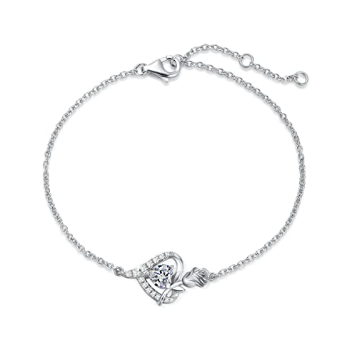 FANCIME Armband Damen 925 Sterling Silber Weiß Gold April Geburtsstein Armbänder mit Zirkonia Frauen Schmuck Geschenk für Valentinstag Verlobung Geburtstags Muttertags Weihnachten von FANCIME