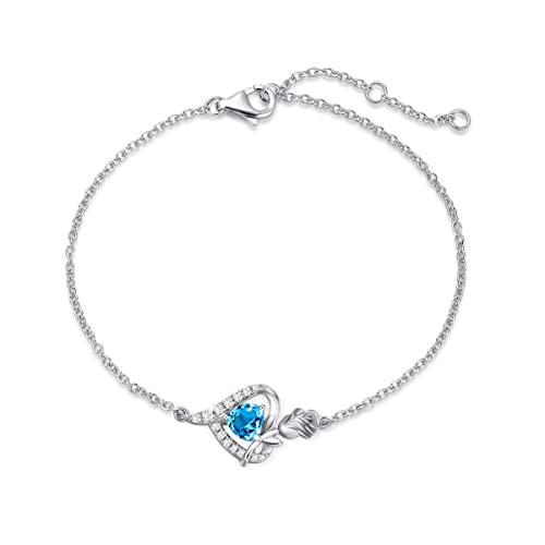 FANCIME Armband Damen 925 Sterling Silber Weiß Gold Dezember Geburtsstein Armbänder mit Topas Blau Frauen Schmuck Geschenk für Valentinstag Verlobung Geburtstags Muttertags Weihnachten von FANCIME