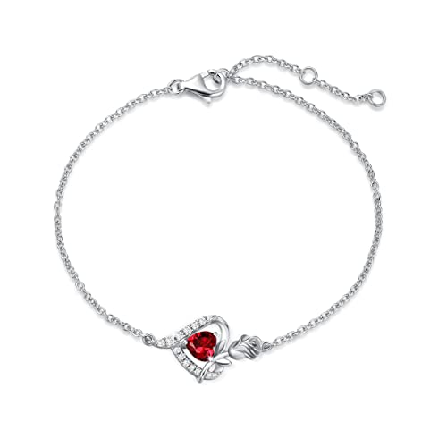 FANCIME Armband Damen 925 Sterling Silber Weiß Gold Januar Geburtsstein Armbänder mit Natürlicher Granat Frauen Schmuck Geschenk für Valentinstag Verlobung Geburtstags Muttertags Weihnachten von FANCIME