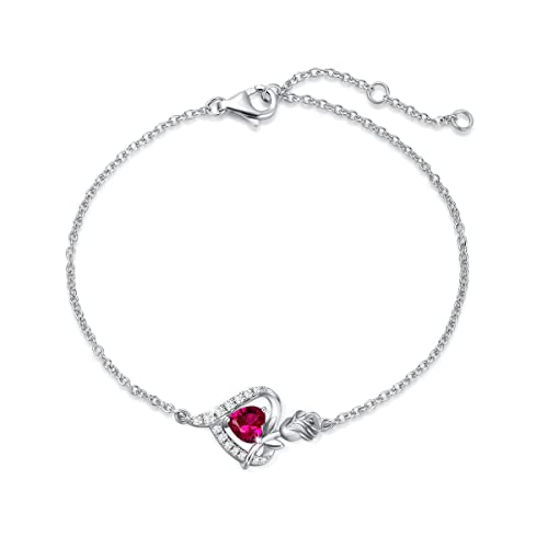 FANCIME Armband Damen 925 Sterling Silber Weiß Gold Juli Geburtsstein Armbänder mit Rubin Rot Frauen Schmuck Geschenk für Valentinstag Verlobung Geburtstags Muttertags Weihnachten von FANCIME