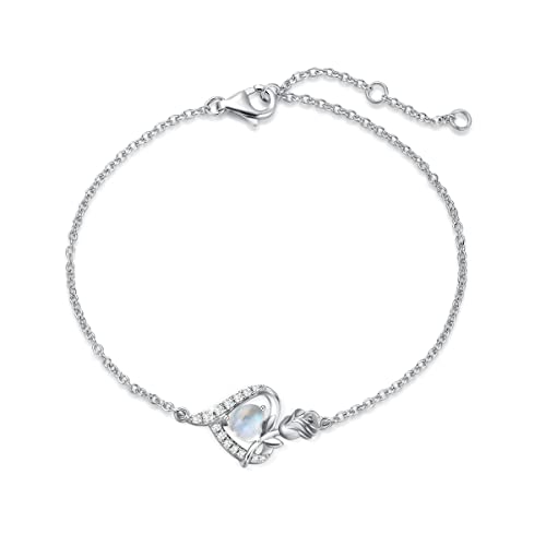 FANCIME Armband Damen 925 Sterling Silber Weiß Gold Juni Geburtsstein Armbänder mit Natürlicher Mondstein Frauen Schmuck Geschenk für Valentinstag Verlobung Geburtstags Muttertags Weihnachten von FANCIME