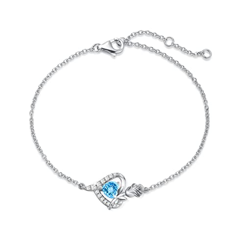 FANCIME Armband Damen 925 Sterling Silber Weiß Gold März Geburtsstein Armbänder mit Aquamarin Blau Frauen Schmuck Geschenk für Valentinstag Verlobung Geburtstags Muttertags Weihnachten von FANCIME