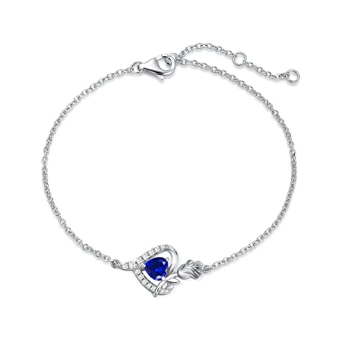 FANCIME Armband Damen 925 Sterling Silber Weiß Gold September Geburtsstein Armbänder mit Saphir Blau Frauen Schmuck Geschenk für Valentinstag Verlobung Geburtstags Muttertags Weihnachten von FANCIME