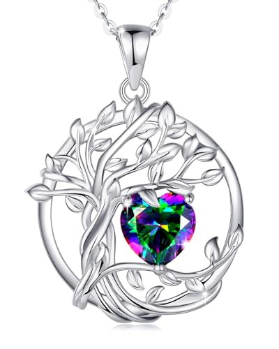 FANCIME Baum des Lebens Geburtstein Halskette Damen Sterling Silber Kette Baum Schmuck Alexandrit Anhänger Juni Geburtstein Halskette Edelstein Geburtstag Mütter Tag Geschenke für Frau Frauen von FANCIME