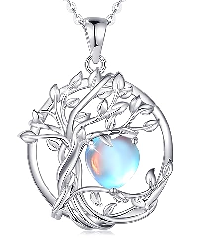 FANCIME Baum des Lebens Juni Geburtstein Halskette Damen Sterling Silber Kette Baum Schmuck Mondstein Anhänger Regenbogen Edelstein Jahrestag Geburtstag Weihnachten Geschenke für Frauen Frau Mama von FANCIME