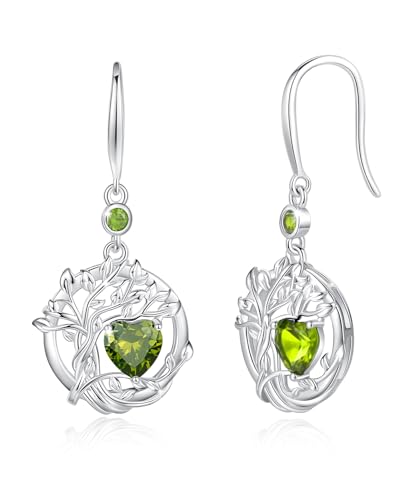 FANCIME Baum des Lebens Ohrringe Sterlingsilber 925 Hängend Grün Peridot Anhängerohrringe August Geburtsstein Baumelnde Ohrringe Geburtstags Schmuck Geschenke für Damen Ihre Frauen von FANCIME