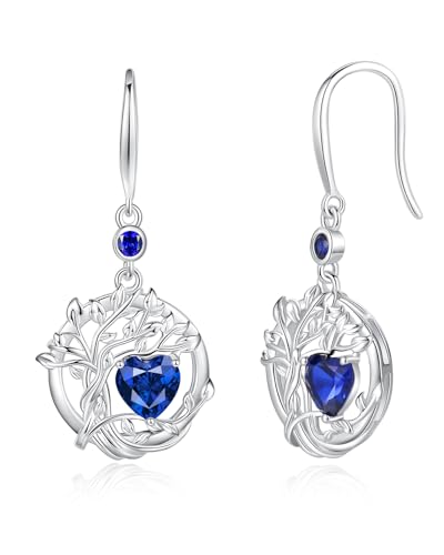 FANCIME Baum des Lebens Ohrringe Sterlingsilber 925 Hängend Blauer Saphir Anhängerohrringe September Geburtsstein Baumelnde Ohrringe Geburtstags Schmuck Geschenke für Damen Frauen von FANCIME