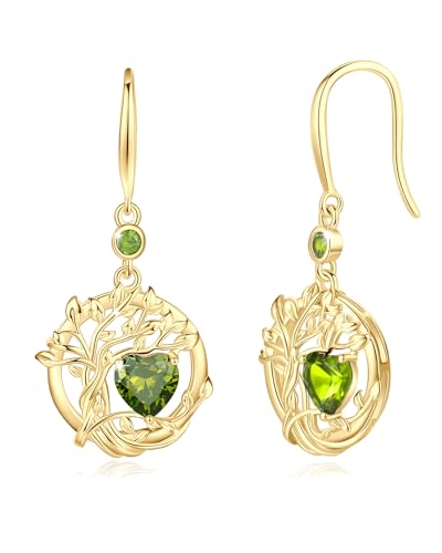 FANCIME Baum des Lebens Ohrringe Sterlingsilber 925 Hängend Peridot Grüner Edelstein Ohrring August Geburtstein Baumelnde Ohrringe Schmuck Geburtstag Weihnachten Geschenke für Damen von FANCIME