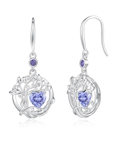 FANCIME Baum des Lebens Ohrringe Sterlingsilber 925 Hängend Zierlich Tansanit Anhängerohrringe Dezember Geburtsstein Baumelnde Ohrringe Feiner Schmuck Geburtstagsgeschenke für Damen Frauen von FANCIME