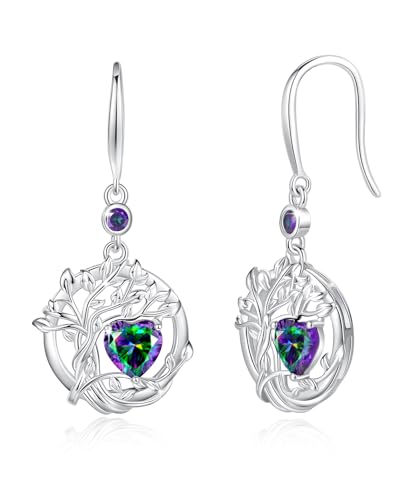 FANCIME Baum des Lebens Ohrringe Sterlingsilber 925 Hängend Alexandrit Anhängerohrringe Juni Geburtstein Baumelnde Ohrringe Feiner Schmuck Geburtstags Geschenke für Damen Frauen von FANCIME