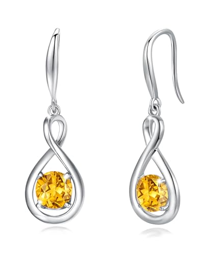 FANCIME Citrin Ohrringe Sterlingsilber 925 Hängend Zierlich Infinity Gelb Topas November Geburtstein Baumelnde Ohrringe Feiner Schmuck Geburtstag Geschenke für Frauen Damen Mama von FANCIME