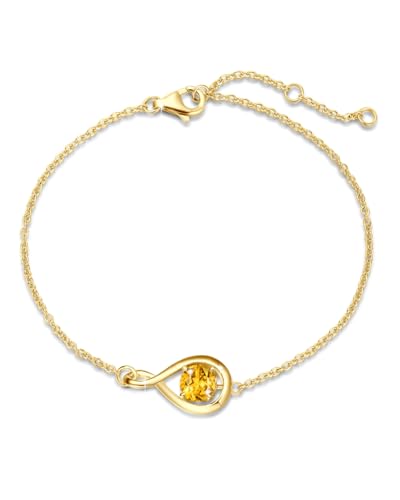 FANCIME Citrin Armband Damen 925er Sterlingsilber Gelbgold plattiert Infinity Link Armbänder November Geburtstein Armkette Gelb Topas Feiner Schmuck Geschenk für Sie Frauen von FANCIME