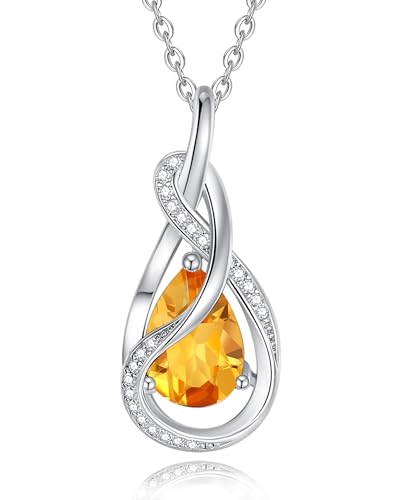 FANCIME Citrin Halskette November Geburtstein Sterling Silber Kette Infinity Knot Anhänger Halskette Gelber Edelstein Feiner Schmuck Geburtstag Mütter Tag Geschenke für Damen Sie Frauen Mütter von FANCIME