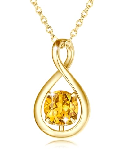FANCIME Citrin Kette November Geburtstein Halskette Damen Gelbgold Vergoldet Sterling Silber Infinity Anhänger Mütter Tag Feiner Schmuck Geschenke für Mutter von FANCIME