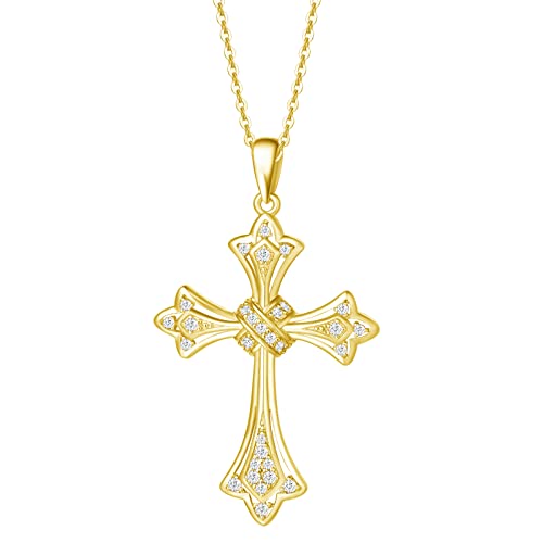 FANCIME Damen Halskette mit Gotik Kreuz Anhänger Kette aus 925 Sterling Silber Gelbgold Plattiert mit Funkelnde Zirkonia Schmuck für Frauen Kinder - Verstellbar Kettenlänge: 40 + 5 cm von FANCIME