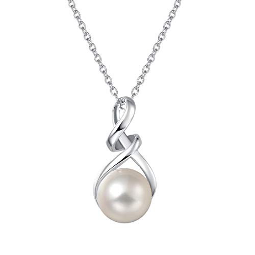 FANCIME Damen Halskette mit Drehung Symbol Anhänger Kette aus 925 Sterling Silber mit Natürlicher Süßwasser Perlen Edelstein Juni Geburtsstein Schmuck für Mädchen, 40 + 5 cm Extender von FANCIME