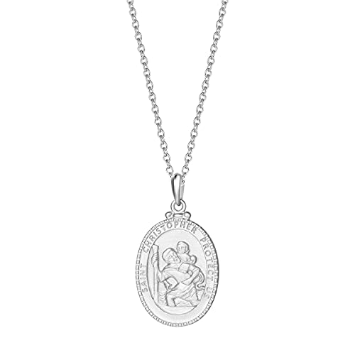 FANCIME Damen Halskette mit Saint Christopher Anhänger Kette aus 925 Sterling Silber mit Weiß Gold Plattiert Halskette Schmuck für Frauen Kinder - Kettenlänge: 40+5 cm von FANCIME