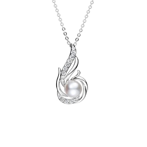 FANCIME Damen Halskette mit Süßwasser Zucht Perlen Anhänger Kette con Zirkonia aus 925 Sterling Silber mit Natürlicher Perlen Edelstein Juni Geburtsstein Schmuck für Mädchen - Kettenlänge: 40 + 5 cm von FANCIME