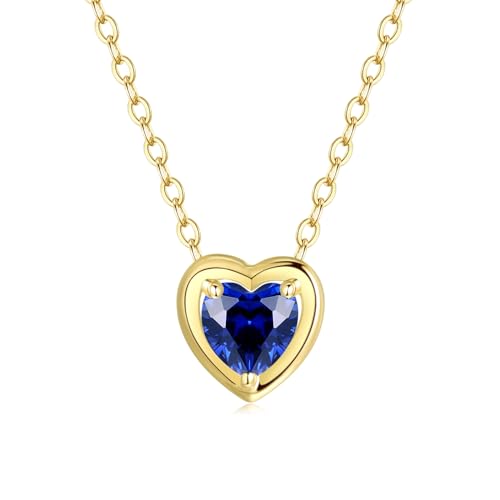 FANCIME Damen Kette mit Herz Geburtsstein Erstellter Saphir Anhänger aus Solide 14K 585 Gelb Gold Halskette Valentinstag Geschenkschmuck für Damen Mädchen, Verstellbar Kettenlänge: 45 cm FANCIME Damen Kette mit Herz Geburtsstein Erstellter Saphir Anhänger aus Solide 14K 585 Gelb Gold Halskette Valentinstag Geschenkschmuck für Damen Mädchen, Verstellbar Kettenlänge: 45 cm von FANCIME