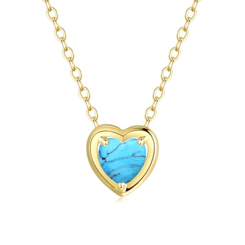 FANCIME Damen Kette mit Herz Geburtsstein Erstellter Türkis Anhänger aus Solide 14K 585 Gelb Gold Halskette Valentinstag Geschenkschmuck für Damen Mädchen, Verstellbar Kettenlänge: 45 cm FANCIME Damen Kette mit Herz Geburtsstein Erstellter Türkis Anhänger aus Solide 14K 585 Gelb Gold Halskette Valentinstag Geschenkschmuck für Damen Mädchen, Verstellbar Kettenlänge: 45 cm von FANCIME