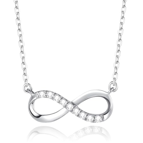 FANCIME Damen Kette mit Infinity Anhänger aus Solide 14 Karat 585 Weiß Gold Minimalist Halskette mit 0.072ct Echter Diamant Geschenk Schmuck für Damen Mädchen- Verstellbare Kettenlänge: 40 + 5 cm von FANCIME