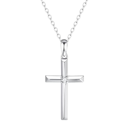 FANCIME Damen Kette mit Kreuz Christian Anhänger aus 14 Karat 585 Weiß Gold, Echt Diamant 0.025 ct Halskette Schmuck Geschenk für Damen Mädchen - Verstellbar Kettenlänge: 40 + 5 cm FANCIME Damen Kette mit Kreuz Christian Anhänger aus 14 Karat 585 Weiß Gold, Echt Diamant 0.025 ct Halskette Schmuck Geschenk für Damen Mädchen - Verstellbar Kettenlänge: 40 + 5 cm von FANCIME