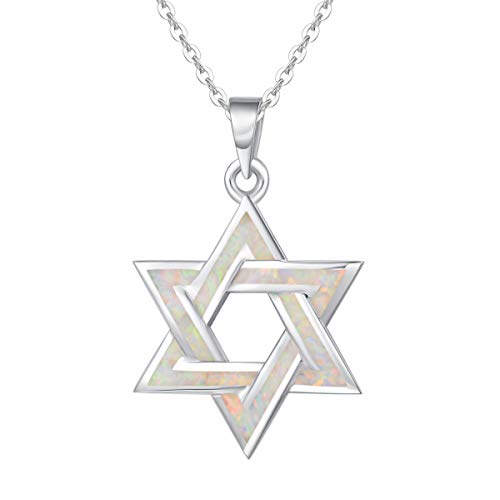 FANCIME Davidstern Kette Damen, Solide 925 Sterling Silber Davidstern Anhänger mit Synthetisch Opal, Halskette Geschenk Für Damen Frauen, Kettenlänge: 45 cm von FANCIME