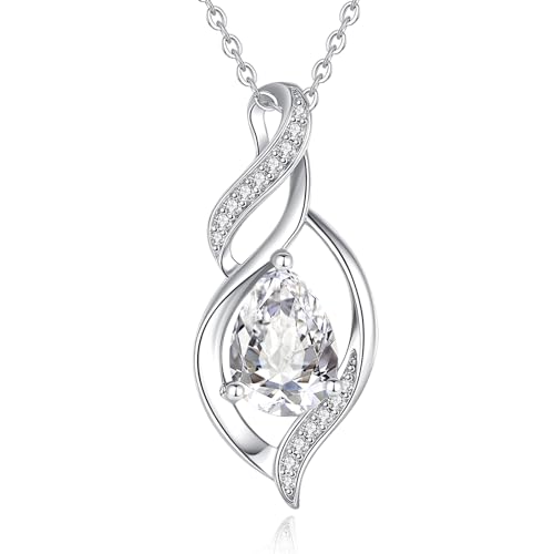 FANCIME Doppel Twist Unendlichkeit April Birthstone Kette für Damen 925 Sterling Silber Infinity Tropfen Zirkonia Anhänger Halskette Schmuck Geschenke für Frauen Mädchen von FANCIME