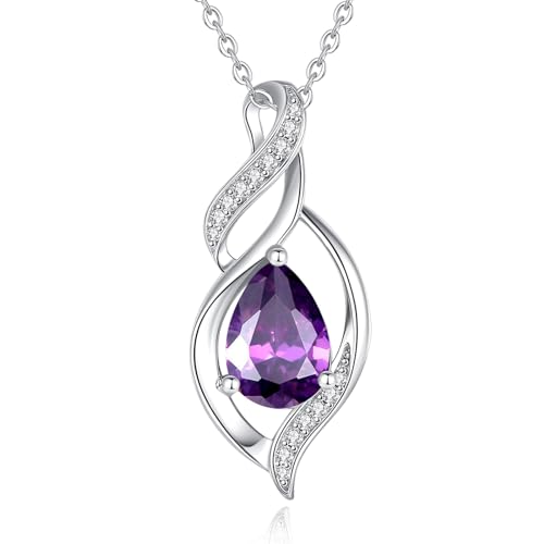 FANCIME Doppel Twist Unendlichkeit Februar Birthstone Kette für Damen 925 Sterling Silber Infinity Tropfen Amethyst Anhänger Halskette Schmuck Geschenke für Frauen Mädchen von FANCIME