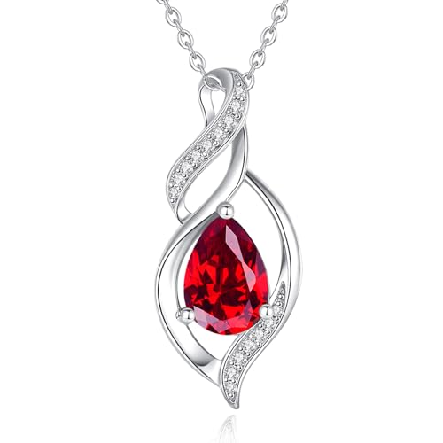FANCIME Doppel Twist Unendlichkeit Juli Birthstone Kette für Damen 925 Sterling Silber Infinity Tropfen Rubin Anhänger Halskette Schmuck Geschenke für Frauen Mädchen von FANCIME