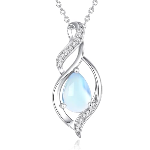 FANCIME Doppel Twist Unendlichkeit Juni Birthstone Kette für Damen 925 Sterling Silber Infinity Tropfen Mondstein Anhänger Halskette Schmuck Geschenke für Frauen Mädchen von FANCIME