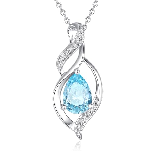 FANCIME Doppel Twist Unendlichkeit März Birthstone Kette für Damen 925 Sterling Silber Infinity Tropfen Aquamarin Anhänger Halskette Schmuck Geschenke für Frauen Mädchen von FANCIME