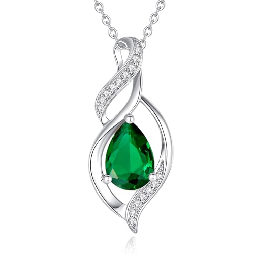 FANCIME Doppel Twist Unendlichkeit Mai Birthstone Kette für Damen 925 Sterling Silber Infinity Tropfen Smaragd Anhänger Halskette Schmuck Geschenke für Frauen Mädchen von FANCIME