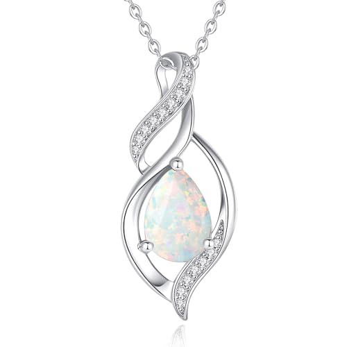 FANCIME Doppel Twist Unendlichkeit Oktober Birthstone Kette für Damen 925 Sterling Silber Infinity Tropfen Opal Anhänger Halskette Schmuck Geschenke für Frauen Mädchen von FANCIME