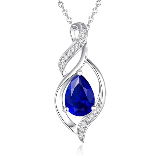 FANCIME Doppel Twist Unendlichkeit September Birthstone Kette für Damen 925 Sterling Silber Infinity Tropfen Saphir Anhänger Halskette Schmuck Geschenke für Frauen Mädchen von FANCIME