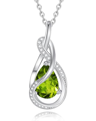 FANCIME Peridot Halskette August Geburtstein Sterling Silber Kette Infinity Knot Anhänger Halskette Grüner Edelstein Feiner Schmuck Geburtstag Mütter Tag Geschenke für Damen Sie Frauen Mütter von FANCIME
