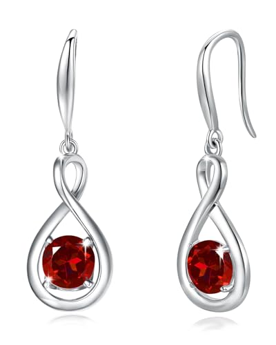 FANCIME Granat Ohrringe Sterlingsilber 925 Hängend Zierlich Infinity Roten Edelstein Baumelnde Ohrringe Damen Januar-Geburtsstein Feiner Schmuck Geburtstagsgeschenke für Frauen Mama von FANCIME
