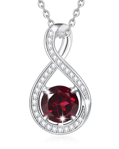 FANCIME Granat Kette Januar Geburtstein Sterling Silber Infinity CZ Anhänger Halskette Damen Rot Edelstein Feinschmuck Geburtstag Abschluss Geschenke für Sie Frauen Mom von FANCIME