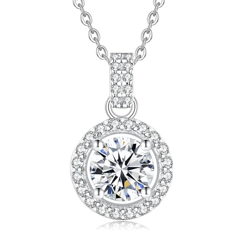 FANCIME Halo Moissanite Kette, 1 Karat Moissanite Diamant 925 Sterling Silber Kette mit Anhänger, Geschenk Schmuck für Frauen Mädchen, Kettenlänge: 40+5 cm FANCIME Halo Moissanite Kette, 1 Karat Moissanite Diamant 925 Sterling Silber Kette mit Anhänger, Geschenk Schmuck für Frauen Mädchen, Kettenlänge: 40+5 cm von FANCIME