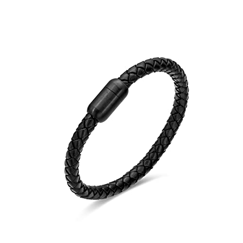 FANCIME Herren Echtleder Armband Farbe Schwarz Geflochten mit Magnet Verschluss Schließung Schmuck Männer Junge - Länge 21CM von FANCIME