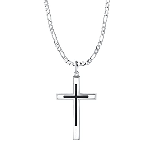 FANCIME Herren Kette aus 925 Sterling Silber Gelb Gold Vergoldet Kreuz Anhänger mit Figaro Panzerkette, Hip-Hop Halskette Schmuck Geschenk für Ihn Jungs Kinder - Kettenlänge: 60 cm von FANCIME