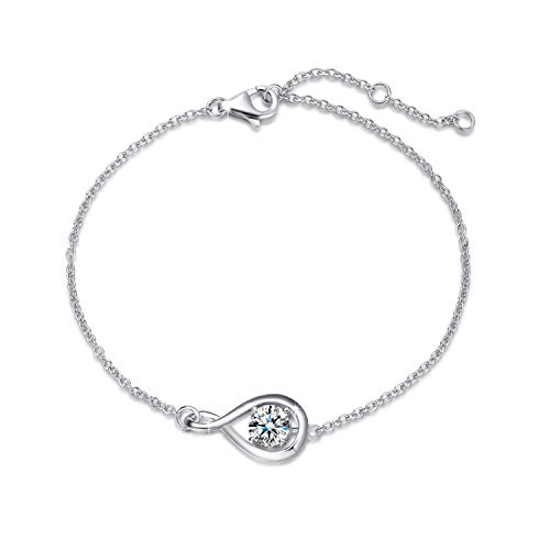 FANCIME 925 Sterling Silber Infinity Anhänger Armband Geburtsstein Armband Damen, April Geburtsstein Zirkonia Armband, Schmuck Geburtstag Geschenke für Frauen Her Mutter Freundin Ehefrau von FANCIME