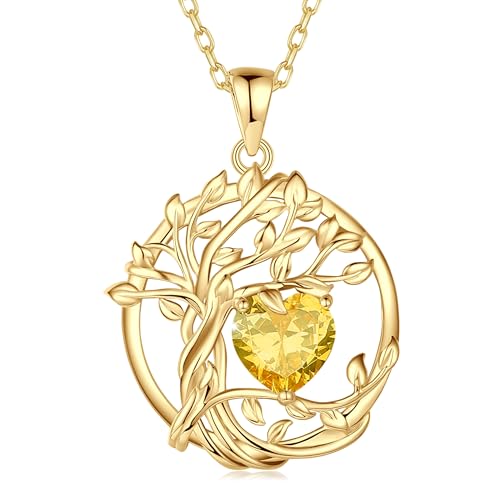 FANCIME Lebensbaum Citrin Kette für Damen Gelbgold Vergoldet Baum des Lebens Citrin Anhänger Halskette Schmuck Geschenke für Damen Frauen Mädchen, Kettenlänge: 40+5 cm FANCIME Lebensbaum Citrin Kette für Damen Gelbgold Vergoldet Baum des Lebens Citrin Anhänger Halskette Schmuck Geschenke für Damen Frauen Mädchen, Kettenlänge: 40+5 cm von FANCIME