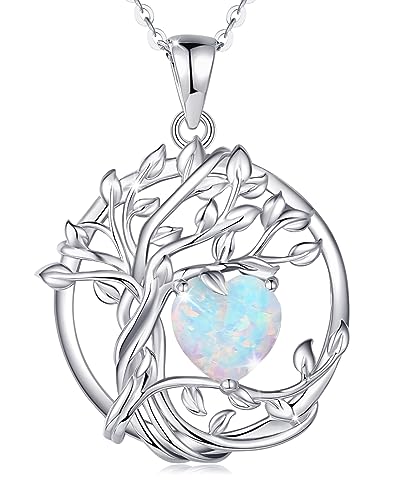 FANCIME Lebensbaum Opal Kette für Damen 925 Sterling Silber Baum des Lebens Opal Anhänger Halskette Schmuck Geschenke für Frauen Mädchen, Kettenlänge: 40+5 cm von FANCIME