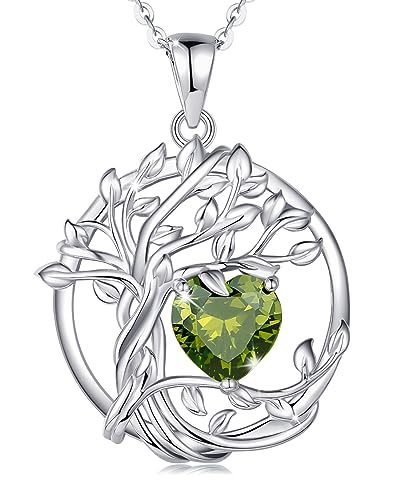 FANCIME Lebensbaum Peridot Kette für Damen 925 Sterling Silber Baum des Lebens Peridot Anhänger Halskette Schmuck Geschenke für Frauen Mädchen, Kettenlänge: 40+5 cm von FANCIME