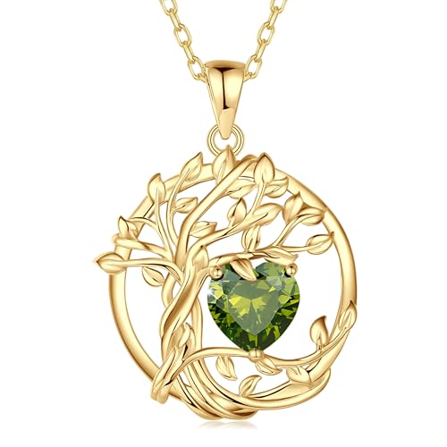 FANCIME Lebensbaum Peridot Kette für Damen Gelbgold Vergoldet Baum des Lebens Peridot Anhänger Halskette Schmuck Geschenke für Damen Frauen Mädchen, Kettenlänge: 40+5 cm FANCIME Lebensbaum Peridot Kette für Damen Gelbgold Vergoldet Baum des Lebens Peridot Anhänger Halskette Schmuck Geschenke für Damen Frauen Mädchen, Kettenlänge: 40+5 cm von FANCIME