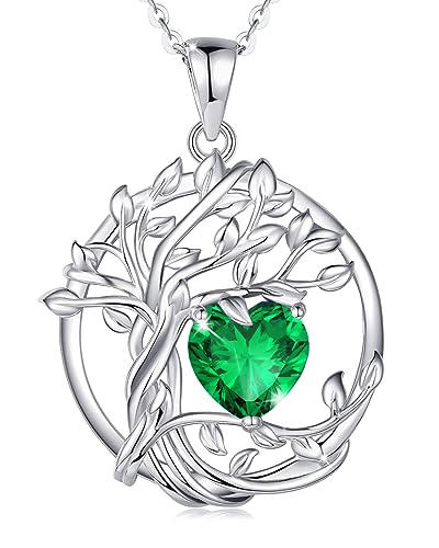 FANCIME Lebensbaum Smaragd Kette für Damen 925 Sterling Silber Baum des Lebens Smaragd Anhänger Halskette Schmuck Geschenke für Frauen Mädchen, Kettenlänge: 40+5 cm von FANCIME