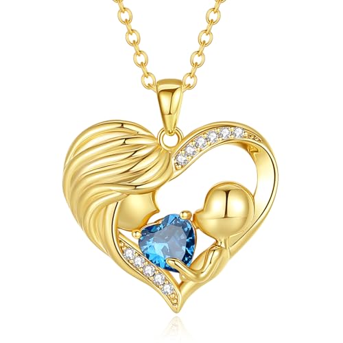 FANCIME Mama Kette Damen, 925 Sterling Silber Herz Mutter und Kinder Topas Anhänger Halskette Schmuck Muttertagsgeschenk Geburtstagsgeschenk für Mama Damen Frauen von FANCIME